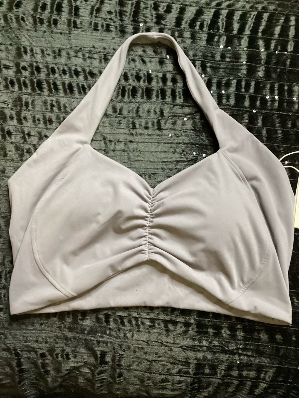 BuffBunny Gray Halter Ruched Scrunch Poshknit Sports Bra XXXL